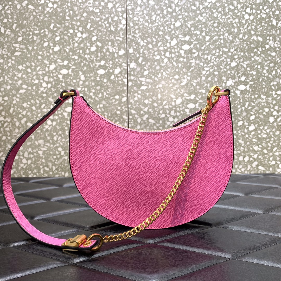 Valentino Garavani VLogo Signature Hobo Bag in Rose Pink Grainy Calfskin Leather 